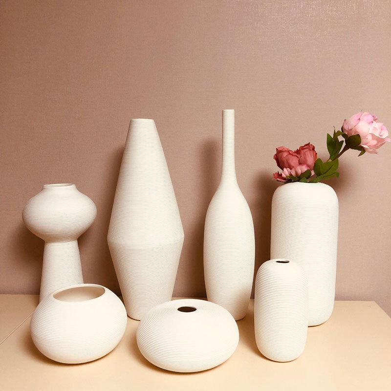 ins style simple plain-fired white ceramic vase dry flower flower arrangement wabi-sabi living room art home decoration