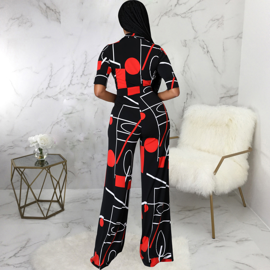 Long Sleeve Print V-Neck Jumpsuit NSMRF116539