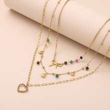 欧美跨境新款爱心项链饰品钛钢高级感颈链蝴蝶结流苏锁骨链女批发