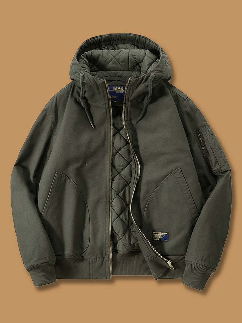 Otoño e invierno chaqueta con capucha de los hombres sueltos más tamaño gruesa chaqueta de vuelo caliente de algodón acolchado abrigo americano Retro Ropa de trabajo de algodón acolchado abrigo