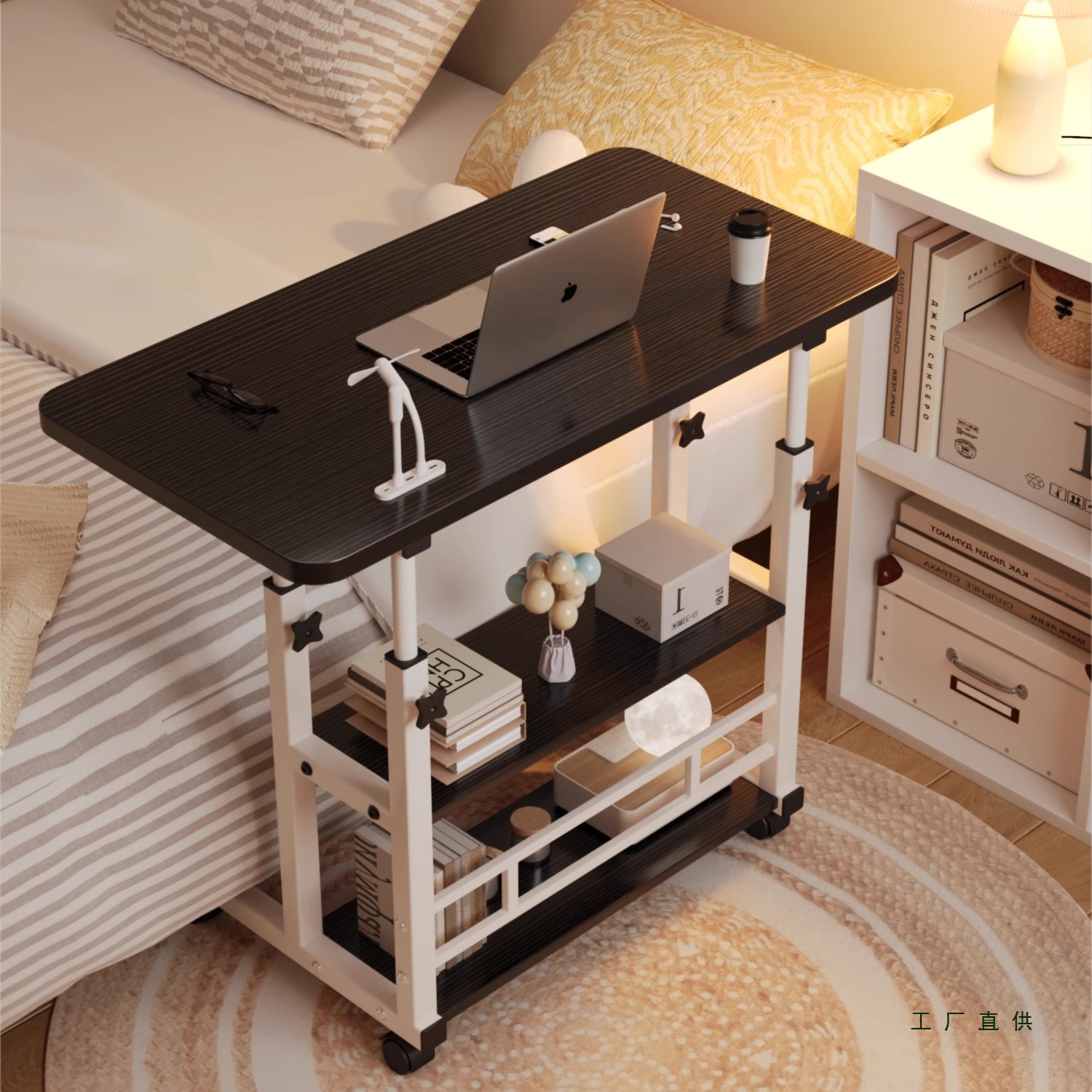 Bedside Table, Movable, for Home Use in the Bedroom, Student Desk, Simple Small Table, Easy to Adjust Height, Dormitory Lazy Computer Desk