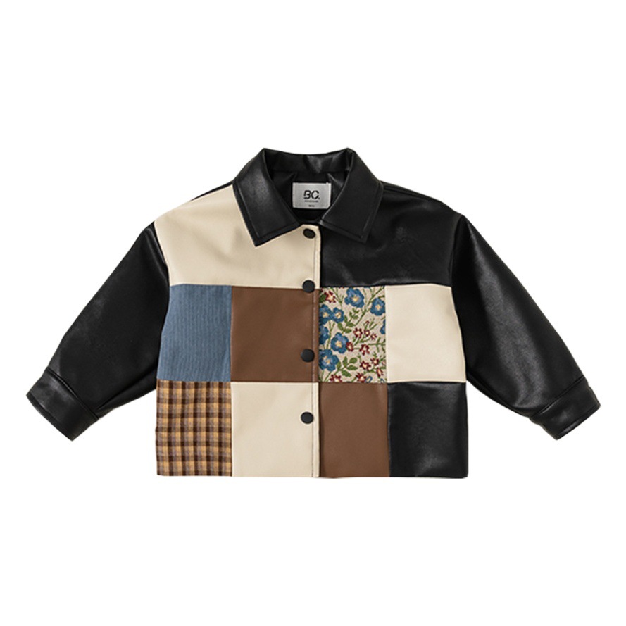 Ropa infantil Youbao, nueva chaqueta de cuero para niños, estilo versátil de primavera y otoño, con diseño de patchwork elegante.