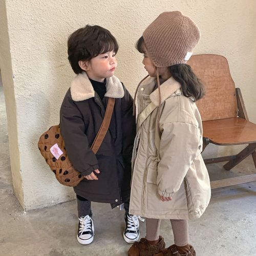 韩国童装儿童中长款加绒加厚风衣保暖大衣男女童宝宝新款棉衣棉服