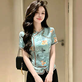 260431大方得体高端轻奢印花上衣女装夏季新款国风百搭显瘦别致