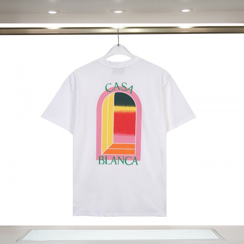 国境を越えた貿易カサブランカ春夏新作カラーメッシュプリントCASAユニセックス半袖Tシャツ|undefined