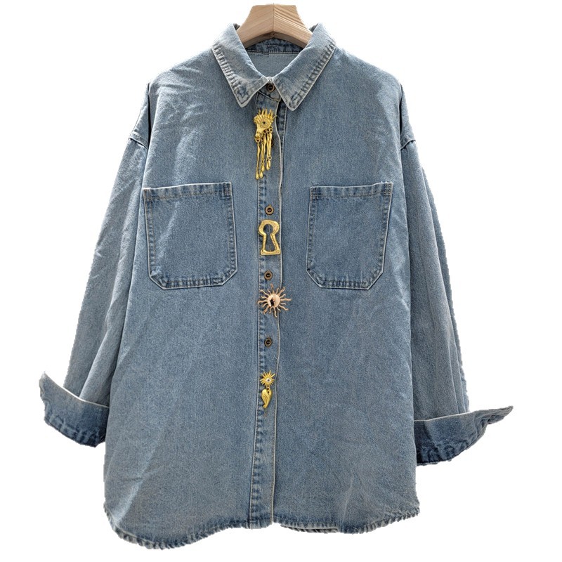 Camisa de Mezclilla Lavada para Mujer Manga Larga Cuello Polo para Primavera y Otoño image 5