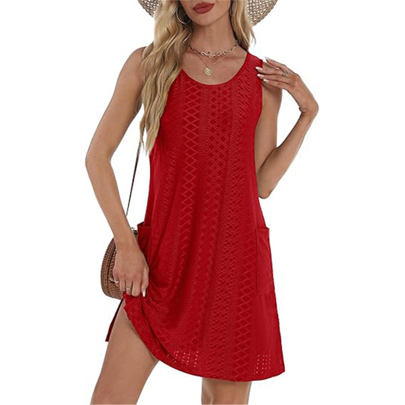 Amazon 2025 European and American Foreign Trade Cross-border Women's Explosions Eyelet Casual Sleeveless Vest Pocket dress