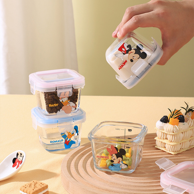 Cuenco de alimentos para niños de Disney, vidrio con alto contenido de borosilicato, caja de conservación para bebés linda, caja sellada al por mayor, caja de regalo, regalo