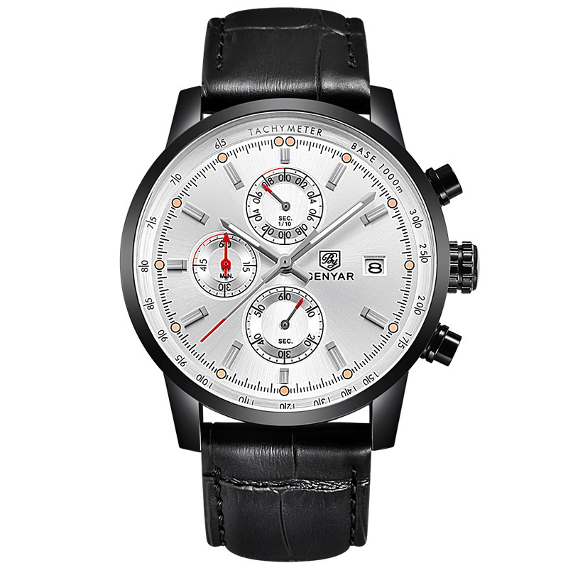 BENYAR Binya reloj de los hombres de moda multi-funcional calendario impermeable Cinturón Reloj de los hombres correa de acero reloj casual 5102
