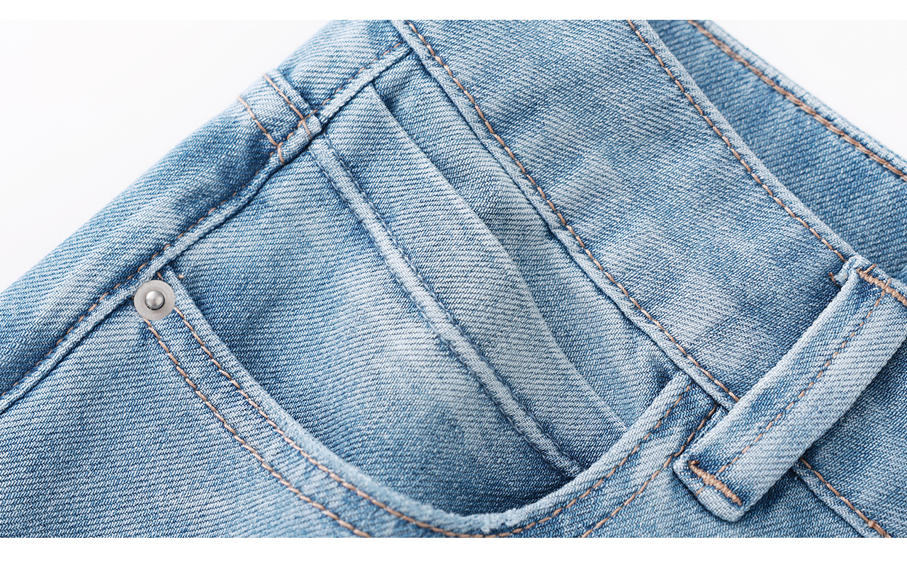 Quần jean nữ cạp cao ống rộng chất liệu cotton pha sợi co giãn mềm mại — xanh lam chi tiết 29