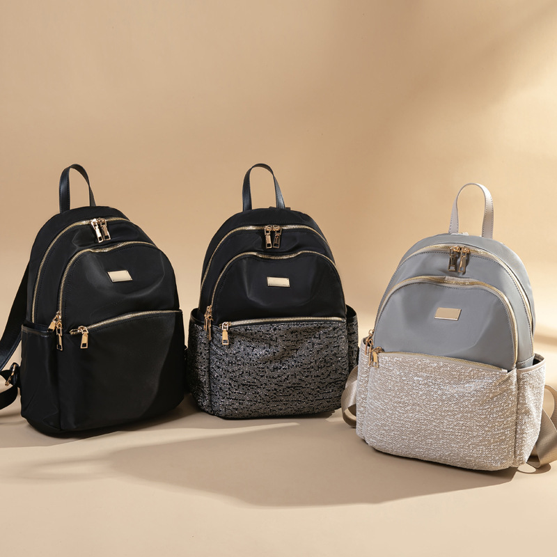 New Fashion Travel Oxford Cloth Small Backpack Women's All-match Fashion Canvas Small Bag Schoolbag Contrast Color Pleated Backpack New Fashion Travel Oxford Cloth Small Backpack Women's All-match Fashion Canvas Small Bag Schoolbag Contrast Color Pleated Backpack