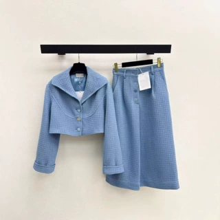 深圳南油26早春款小香风编织粗花呢大翻领短款外套阔腿七分裤套装