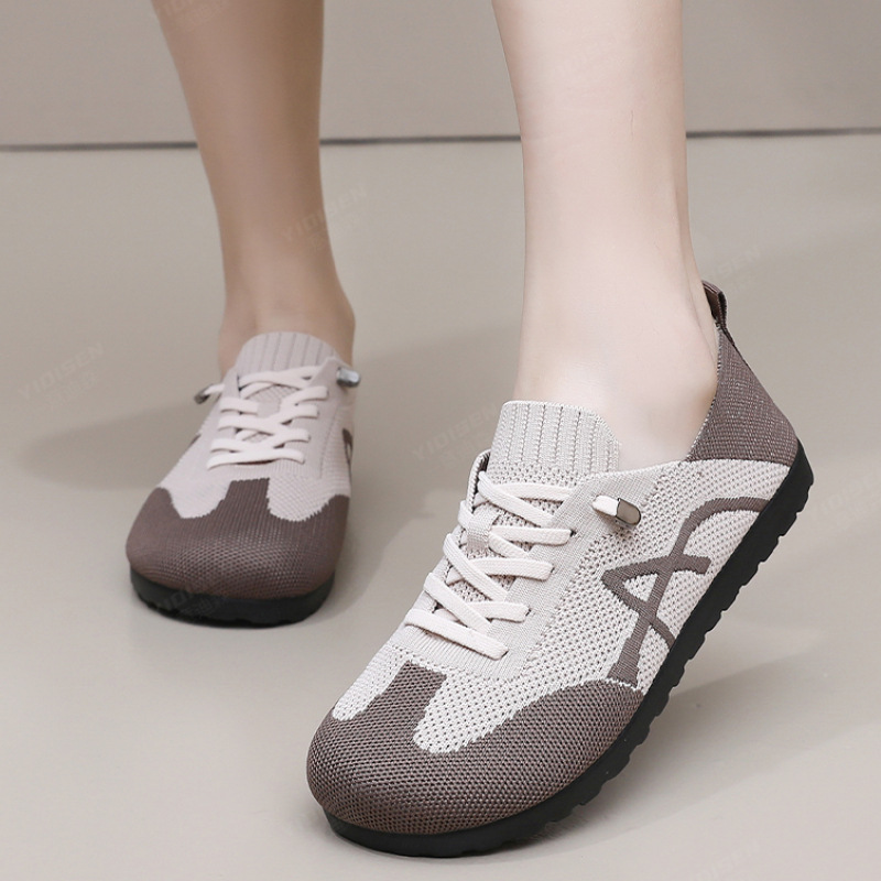 Spring Fly-Knit Soft-Soled Mother's Shoes, Breathable and Non-Slip, Walking Shoes for Middle-Aged and Elderly People, Comfortable and Lightweight Daily Morning Exercise Casual Shoes