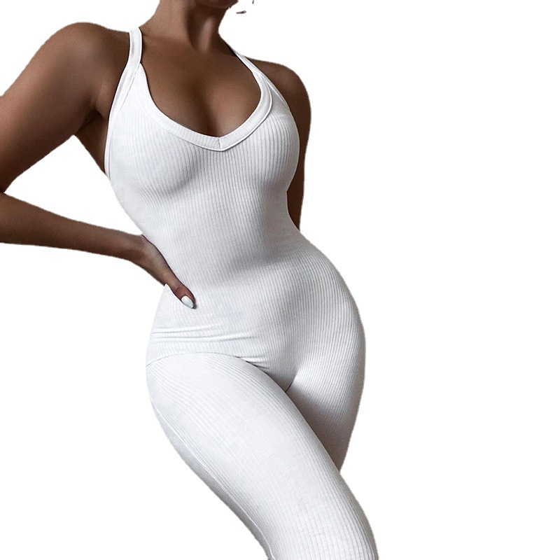 2024 Women's Strap Sexy Solid Color Tight High Waist Sports jumpsuit_voghion.com