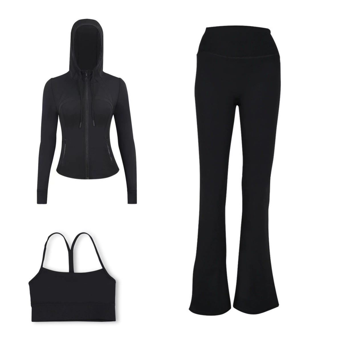 Костюм из трех предметов: куртка с капюшоном LULU DF, жилет Y-образной формы и брюки-клеш, золотистая звездная молния, облегающий крой, для йоги.