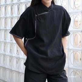 复古薄款蒙古元素衬衫宽松夏季民族风盘扣 立领斜襟国潮图片色