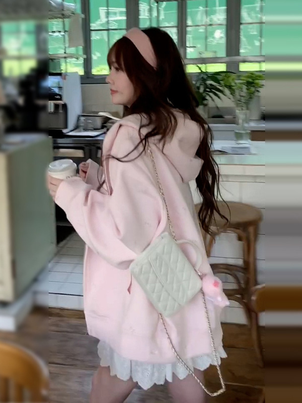山东即墨卫衣连帽外套女2025新款早秋宽松慵懒风韩系甜美显瘦开衫|undefined