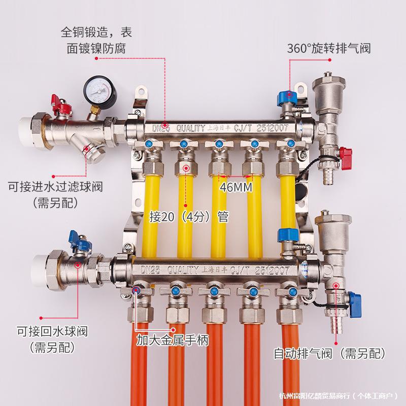 全铜一体地暖分水器家用全套阀门配件暖气地热管分集水器4四5五路|undefined