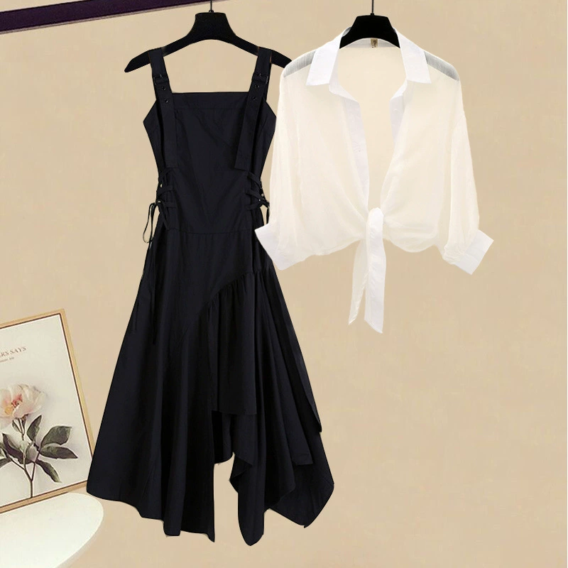 Большой размер женский летний костюм женский 2025 новый минус иностранный солнцезащитный крем для талии подтяжка платье из двух частей