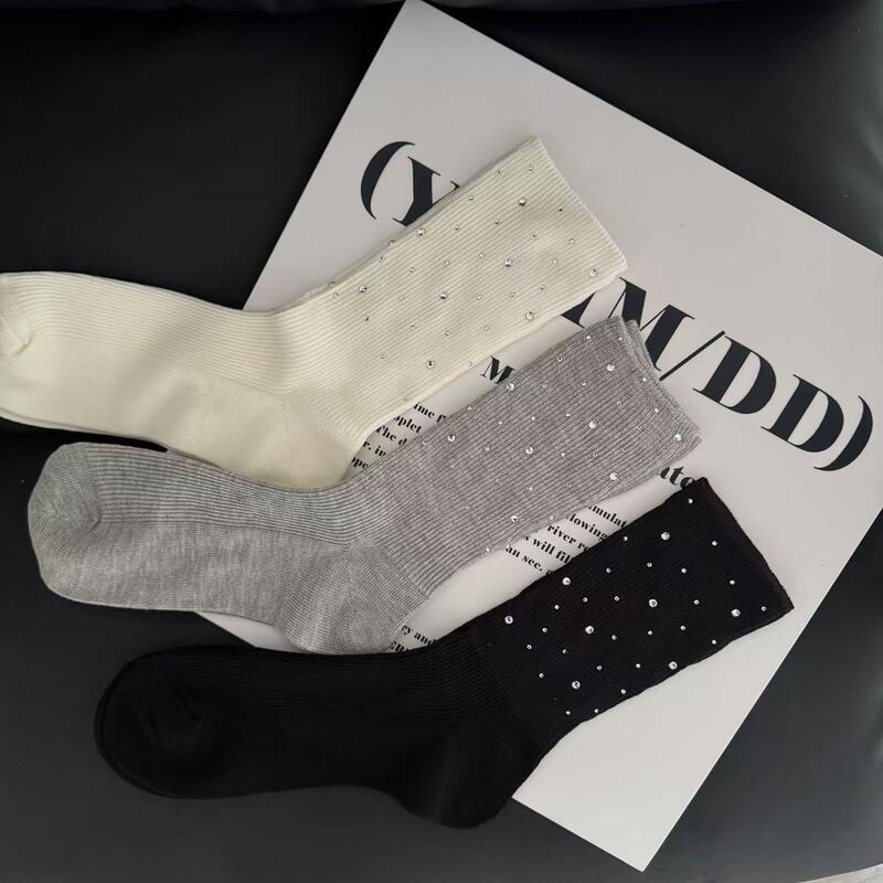 2026 Summer Spring New Style Pure Cotton Starry Sky Rhinestone Socks for Women, Double-Sided Rhinestone Pure Cotton Socks, Versatile Luxury Style