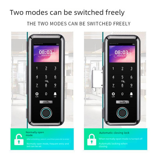 No hole smart electronic password lock, frameless and framed office anti-theft lock door access control lock, glass door fingerprint lock 