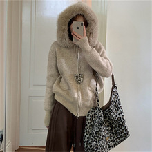韩系高级感大毛领连帽针织打底开衫毛衣女秋冬季宽松百搭慵懒外套