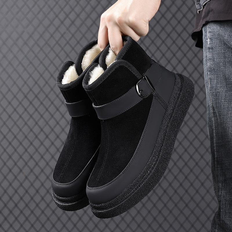 Botas de nieve para hombres pieles de invierno más gruesas nuevas botas de lana de cuero de fondo grueso del noreste.