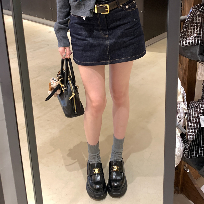 牛皮葡萄妈同款凯旋门金扣一脚蹬懒人真皮厚底乐福鞋女英伦小皮鞋|undefined