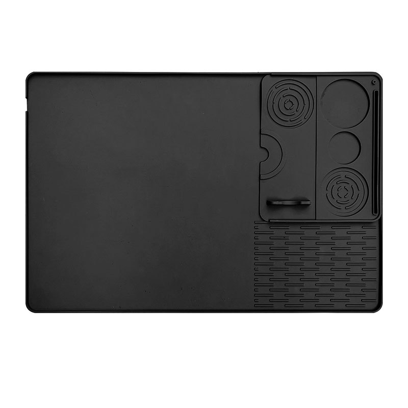 블랙 실리콘 커피머신 매트 + 탬핑 매트(2-in-1 세트)