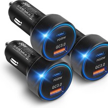 跨境38W车载快充充电器私模双路车充铝合金外壳 支持苹果系列快充