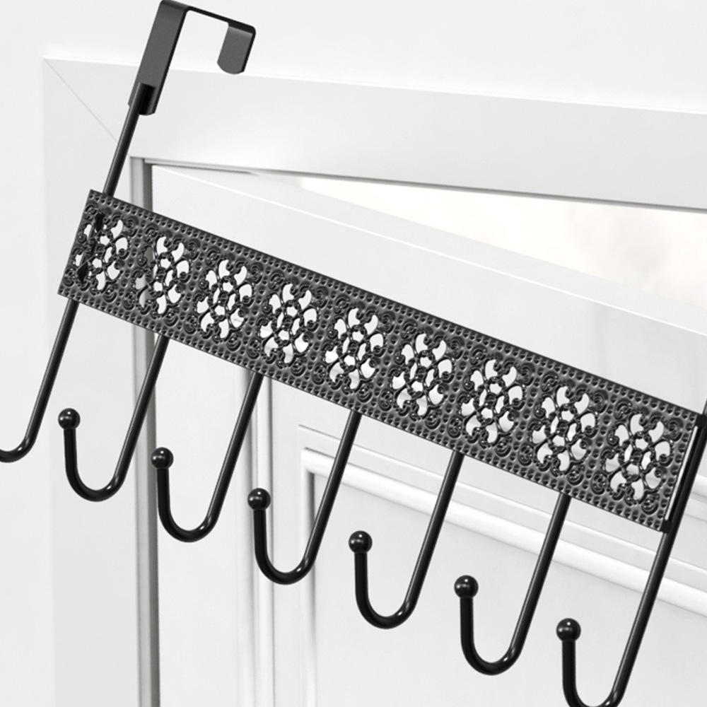 Puerta de encaje negro de nuevo siete ganchos multi-funcional de perforación libre de hierro percha dormitorio hogar espacio de almacenamiento ropa gancho