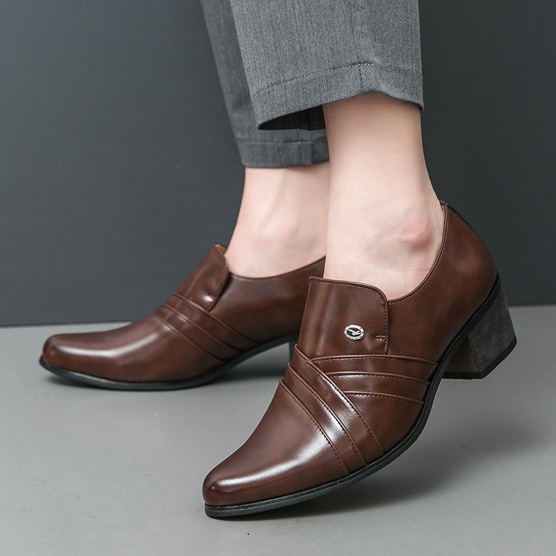 Foreign Trade Large Size Men's Business Formal High-Heeled Leather Shoes for Men 2024 Spring & Fall New Wedding Banquet Formal Cuban Men