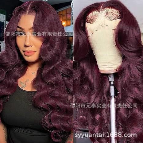 99j burグンディ・レース・フロント・ウィズズズ・ボディ・ウェーブ13x4 synchrotic wigs|undefined