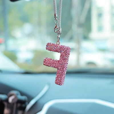 rhinestone car rearview mirror — Car hanging - f-letter-car-pendant-pink
