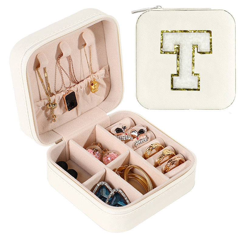 Cross-border de cuero Stud pendientes de gran capacidad de la joyería de la caja de la joyería del anillo caja de almacenamiento portátil