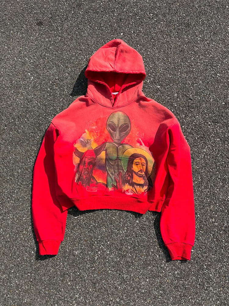 Felpa con cappuccio e zip Alien Graphic – Pullover streetwear unisex (vestibilità oversize, rosso/grigio, XS-5XL)_voghion.com