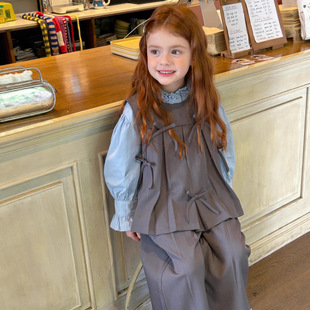 2025 Autumn New Sleeveless Babydoll Top Girls Fashionable Bow Suit Vest Single Vest Top