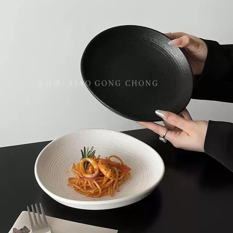 高级感纯色陶瓷盘家用盘子意面盘牛排盘特别好看西餐盘菜盘沙拉盘|undefined