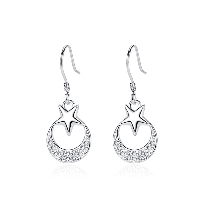 S925 nuevo estilo coreano pendientes de plata estrella Luna personalidad transfronteriza europea y americana pendientes de moda joyería al por mayor