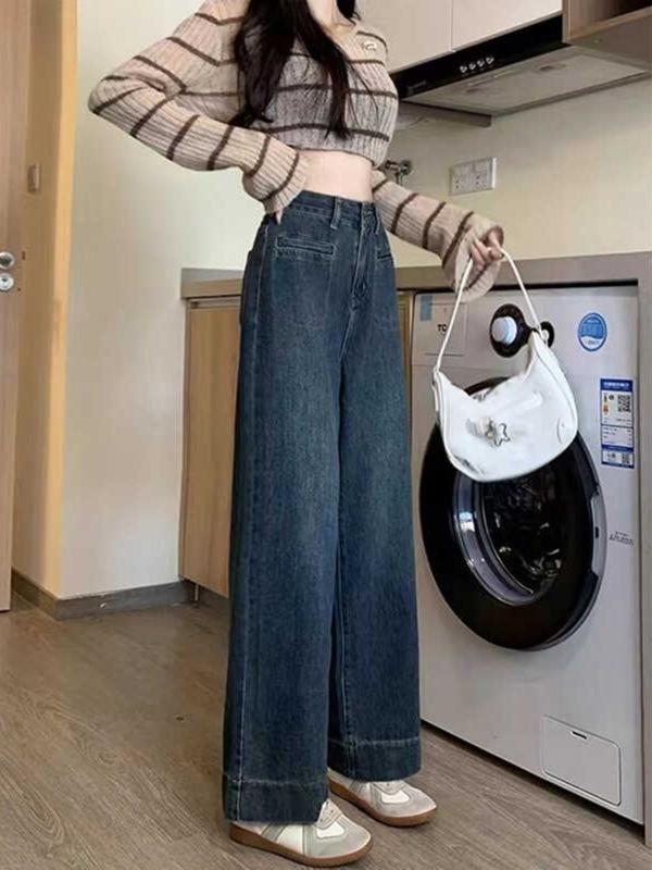 梨形身材高腰阔腿牛仔裤女夏季大码胖mm复古宽松显瘦小个子直筒裤|undefined
