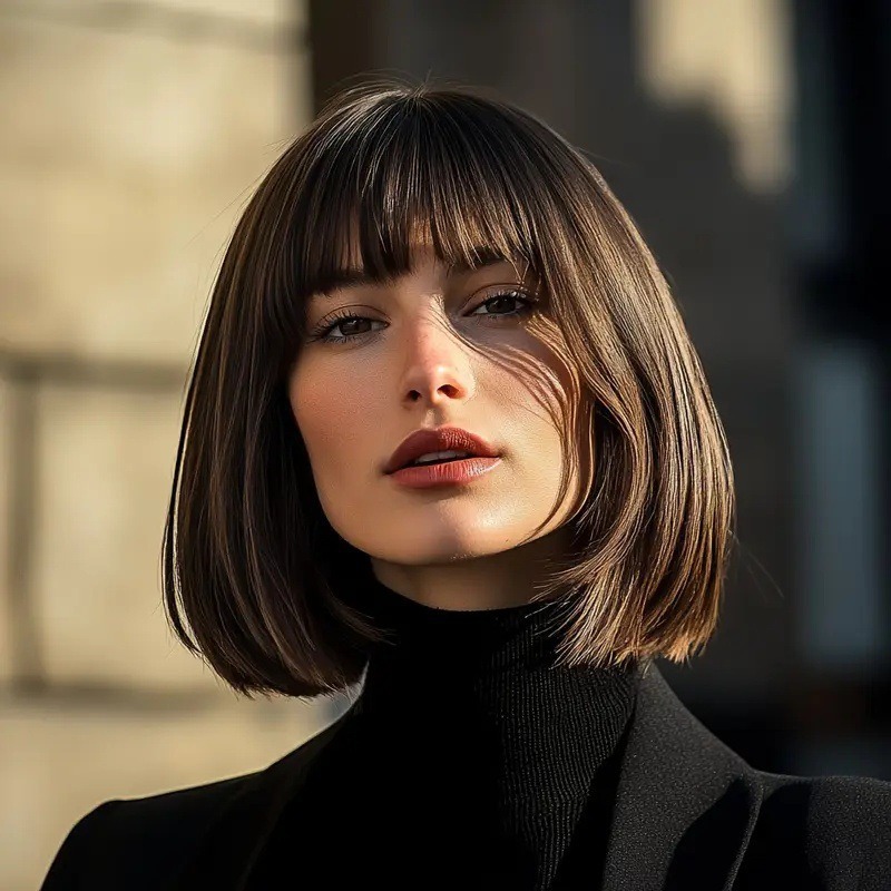 Perruque bob style européen/américain avec frange évasée, élégante, courte et lisse, en cheveux synthétiques, extension complète pour cosplay_voghion.com
