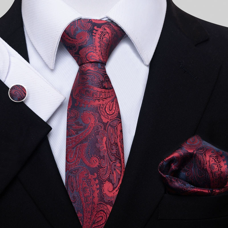 Ready stock solid color polka dot plaid tie wholesale solid color men's tie tie cufflinks pocket square set 8cm