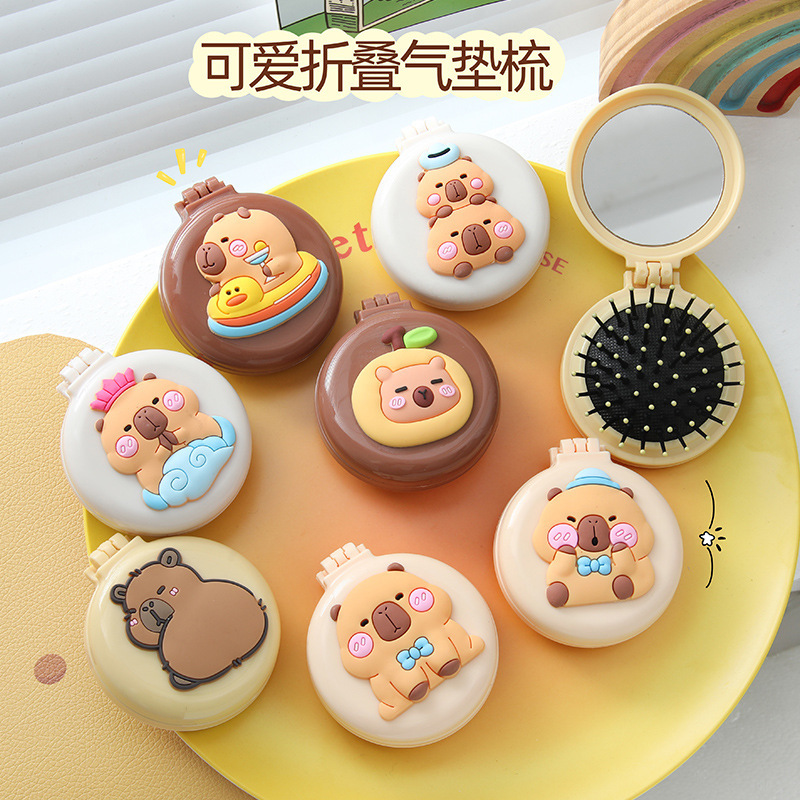 Cute Cartoon Capybara Air Cushion Comb Portable Mini Girl Massage Comb Japanese Style Ins Mirror Comb Integrated Hair Styling Comb