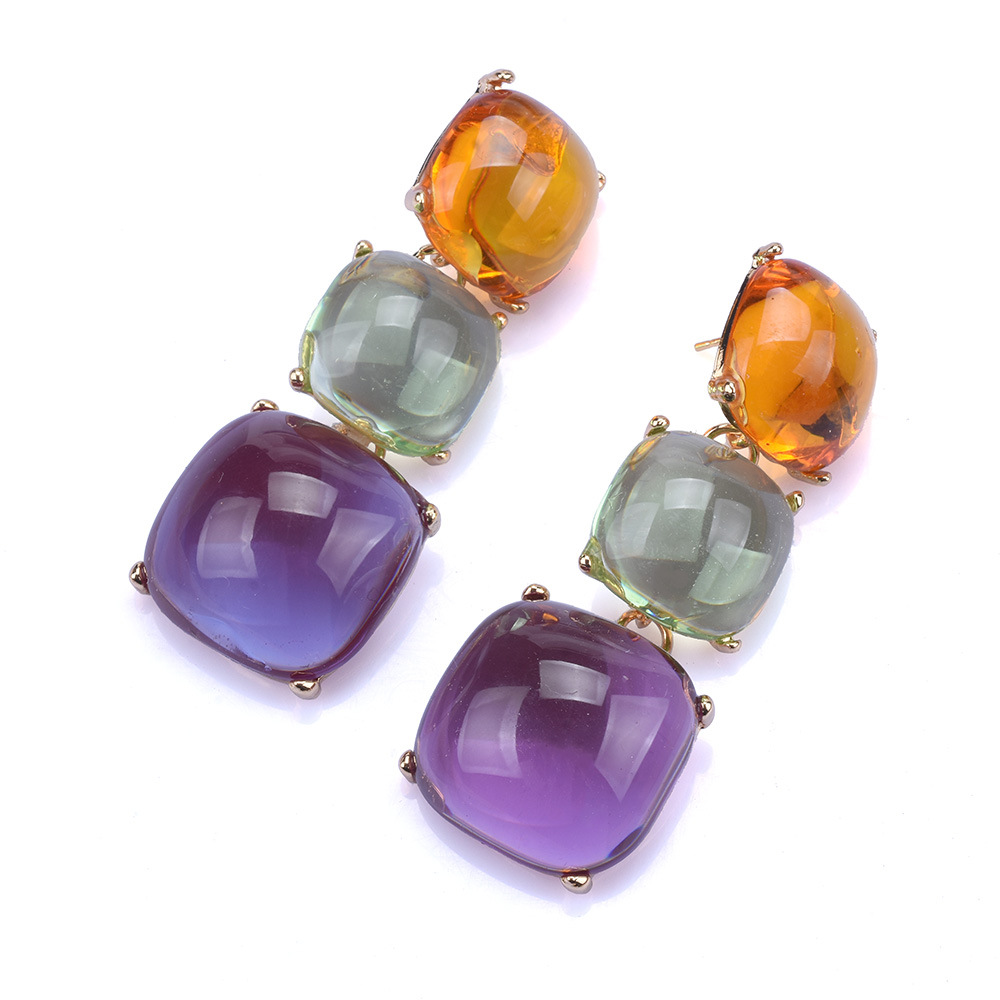 Women'S Gender Exaggerated Square Metal Inlay Resin Women's Drop Earrings