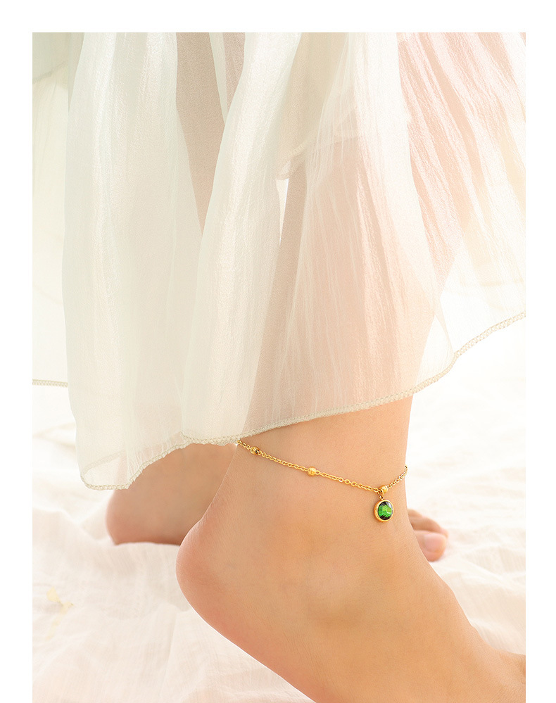 Fashion Titanium Steel Bead Green Zircon Pendant Anklet Foot Accessories display picture 3