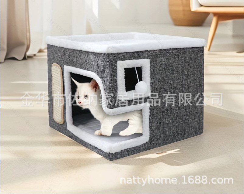 Nido para gatos cálido invierno doble capa plegable casa de gatos villa general cuatro estaciones semicerrada casa doméstica doméstica doméstica nido para mascotas interiores