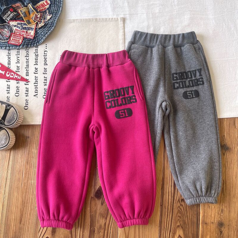 【現物】日系児童服中古DD児童アルファベットプリントとベルベットの厚いズボンのズボン|undefined