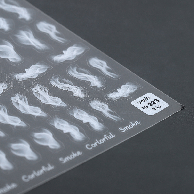 Internet celebridad estilo uñas pegatinas francés gradiente esponja semitransparente a cuadros cinta de humo Flor de uñas pegatinas ultrafinas