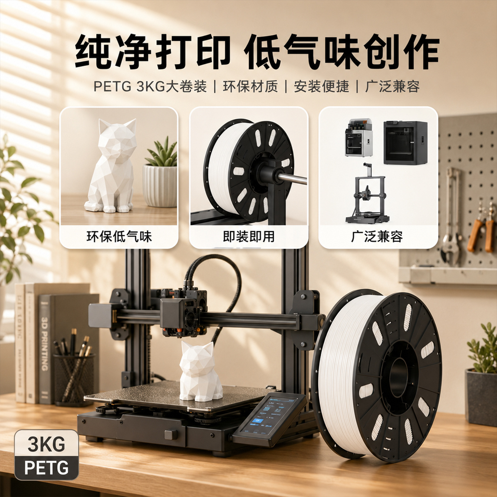 Filamento PETG para impresora 3D Coridy, 1.75 mm, 3 kg, material nuevo de alta precisión y resistente a altas temperaturas