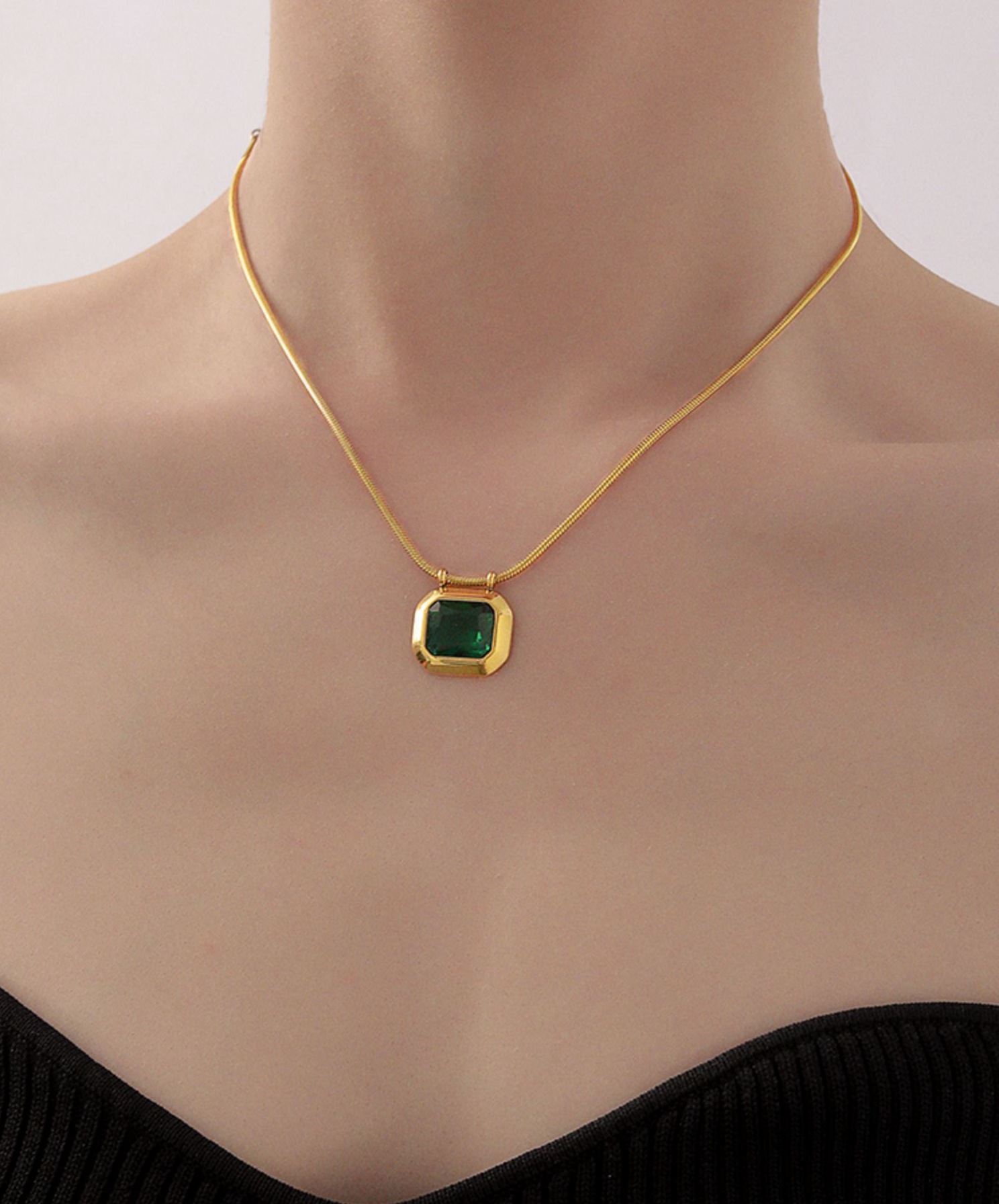 Retro Geometric Titanium Steel Inlay Artificial Gemstones Necklace 1 Piece